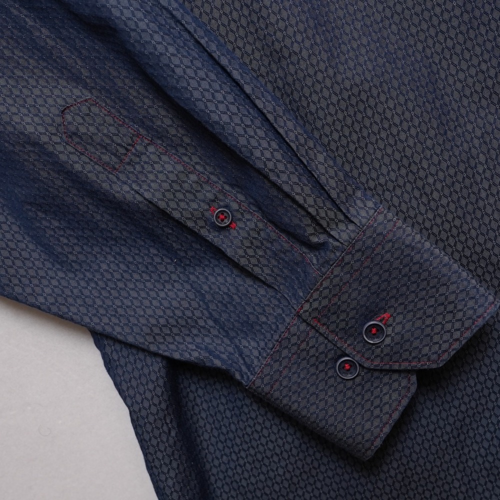 Bugatchi Button Up Mens XL Blue Geometric Long Sleeve Classic Fit Shirt - Picture 5 of 16